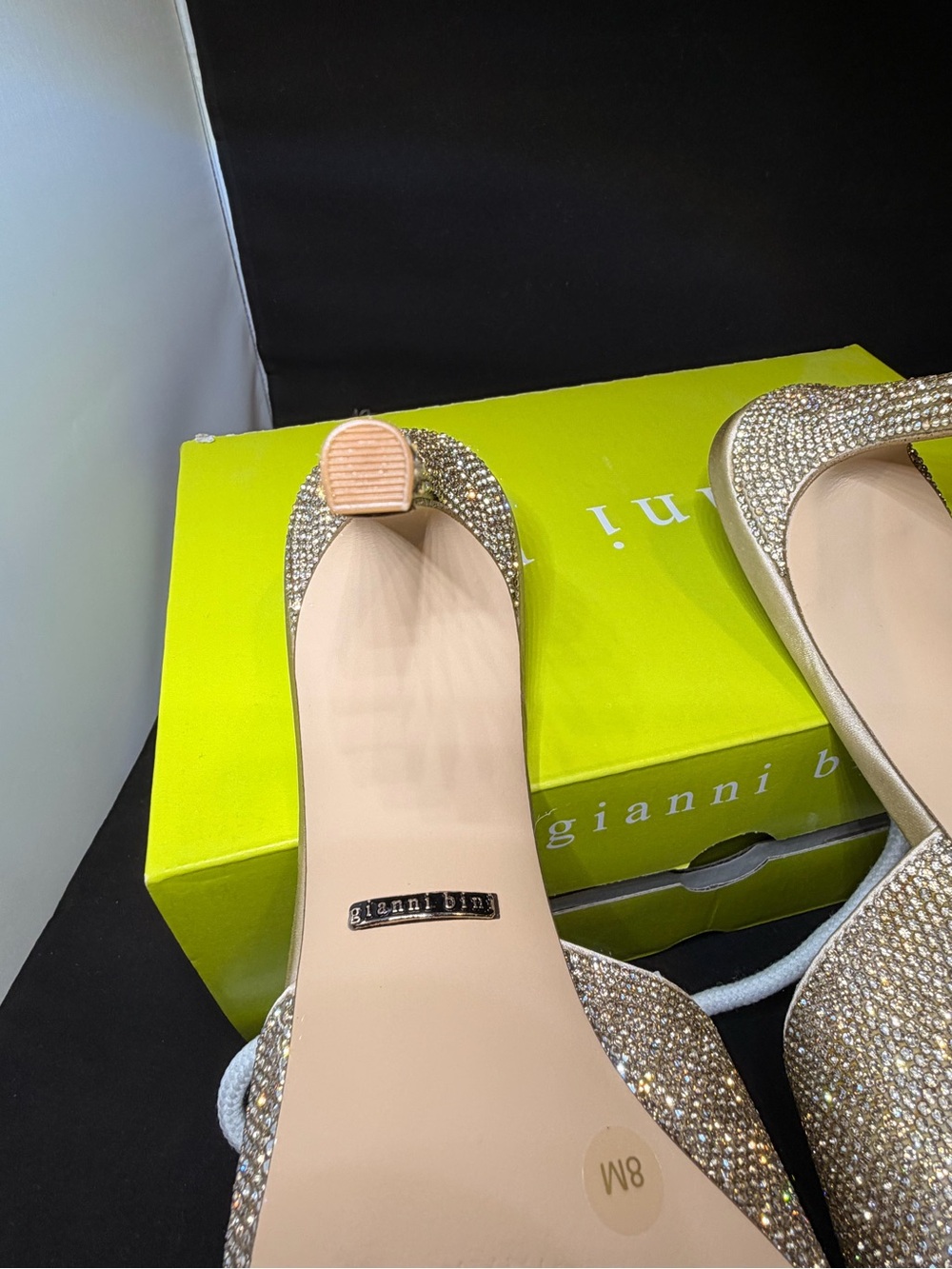Gianni Bini Sparkling Gold Open-Toe Slide Heels - Picture 3 of 6